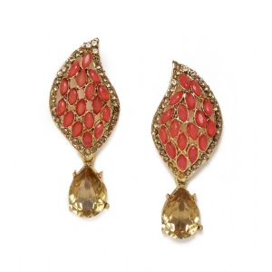 Generic Women's Rose Gold Plated Alloy Earrings (Gold & Red)