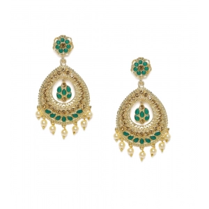 Generic Women's Rose Gold Plated Alloy Earrings (Green)