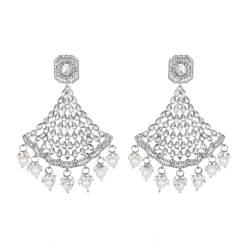 Generic Women's Rose Gold Plated Alloy Earrings (White)
