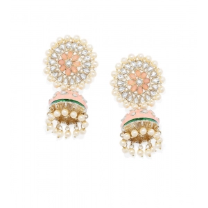 Generic Women's Rose Gold Plated Alloy Earrings (White & Orange)
