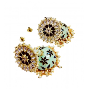 Generic Women's Rose Gold Plated Alloy Earrings (White & Green)