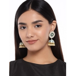 Generic Women's Rose Gold Plated Alloy Earrings (White & Green)