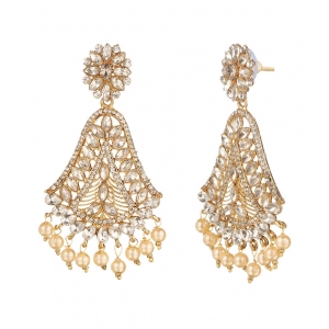 Generic Women's Rose Gold Plated Alloy Kundan Earrings & Mangtikka (White)