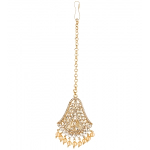 Generic Women's Rose Gold Plated Alloy Kundan Earrings & Mangtikka (White)