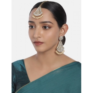 Generic Women's Rose Gold Plated Alloy Kundan Earrings & Mangtikka (White)