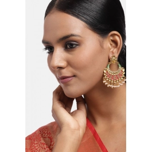 Generic Women's Rose Gold Plated Alloy Earrings (Red & Green)
