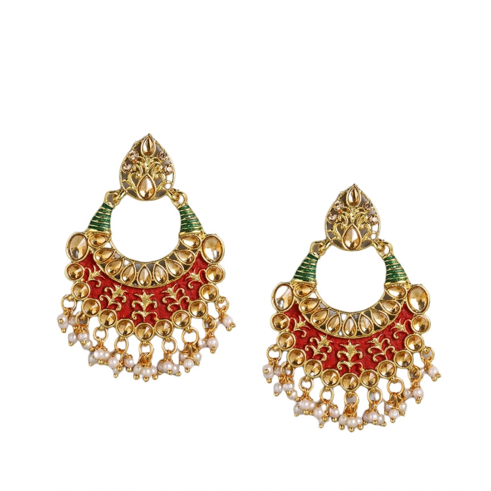 Generic Women's Rose Gold Plated Alloy Earrings (Red & Green)