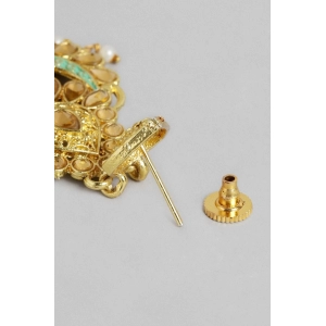 Generic Women's Rose Gold Plated Alloy Earrings (Gold & Green)