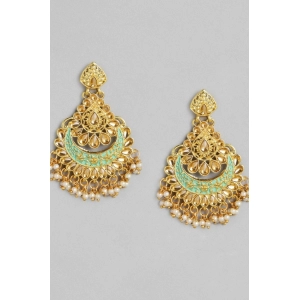 Generic Women's Rose Gold Plated Alloy Earrings (Gold & Green)