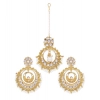 Dropship Women's Rose Gold Plated Alloy Kundan Earrings &amp; Mangtikka (White)