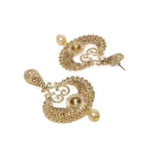 Generic Women's Rose Gold Plated Alloy Kundan Earrings & Mangtikka (Gold)
