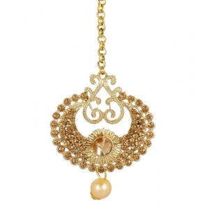 Generic Women's Rose Gold Plated Alloy Kundan Earrings & Mangtikka (Gold)