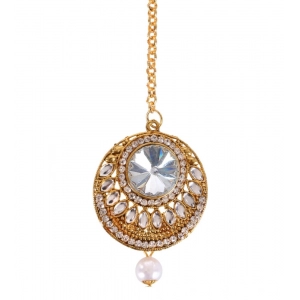 Generic Women's Rose Gold Plated Alloy Kundan Earrings & Mangtikka (White)