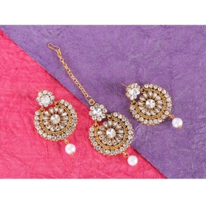 Generic Women's Rose Gold Plated Alloy Kundan Earrings & Mangtikka (White)