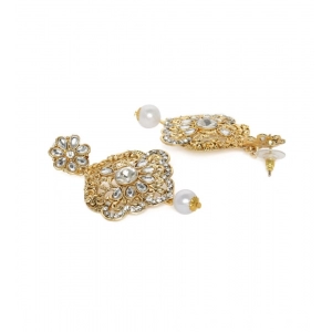Generic Women's Rose Gold Plated Alloy Kundan Earrings & Mangtikka (White)