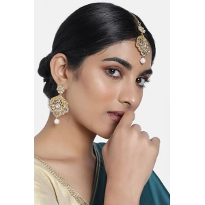 Generic Women's Rose Gold Plated Alloy Kundan Earrings & Mangtikka (White)