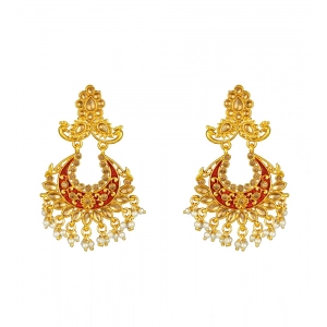 Generic Women's Rose Gold Plated Alloy Kundan Earrings & Mangtikka (Maroon)