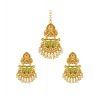 Dropship Women's Rose Gold Plated Alloy Kundan Earrings &amp; Mangtikka (Green)