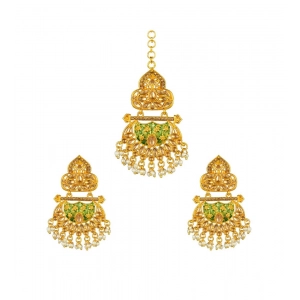 Generic Women's Rose Gold Plated Alloy Kundan Earrings & Mangtikka (Green)