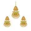 Dropship Women's Rose Gold Plated Alloy Kundan Earrings &amp; Mangtikka (Green)