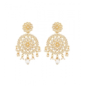 Generic Women's Rose Gold Plated Alloy Kundan Earrings & Mangtikka (White)