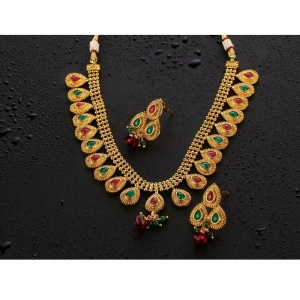 Generic Women's Rose Gold Plated Alloy Choker Necklace Set (Green & Red)
