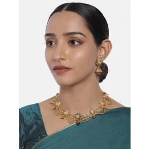 Generic Women's Rose Gold Plated Alloy Necklace Set (Green & Red)
