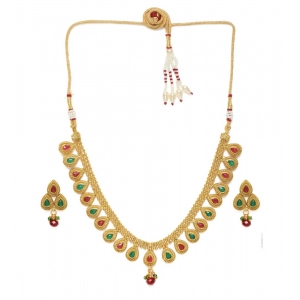 Generic Women's Rose Gold Plated Alloy Choker Necklace Set (Green & Red)