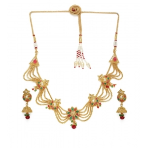 Generic Women's Rose Gold Plated Alloy Necklace Set (Green & Red)