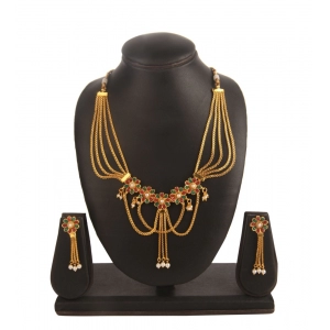Generic Women's Rose Gold Plated Alloy Necklace Set (Green & Red)