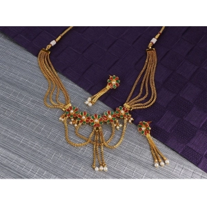 Generic Women's Rose Gold Plated Alloy Necklace Set (Green & Red)
