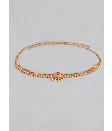Women's Rose Gold Plated Alloy Hip Belt Kamarband (Red &amp; Green)