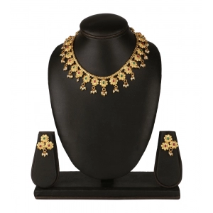 Generic Women's Rose Gold Plated Alloy Necklace & Earings Set (Green & Red)