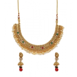Generic Women's Rose Gold Plated Alloy Necklace & Earings Set (Multicolor)