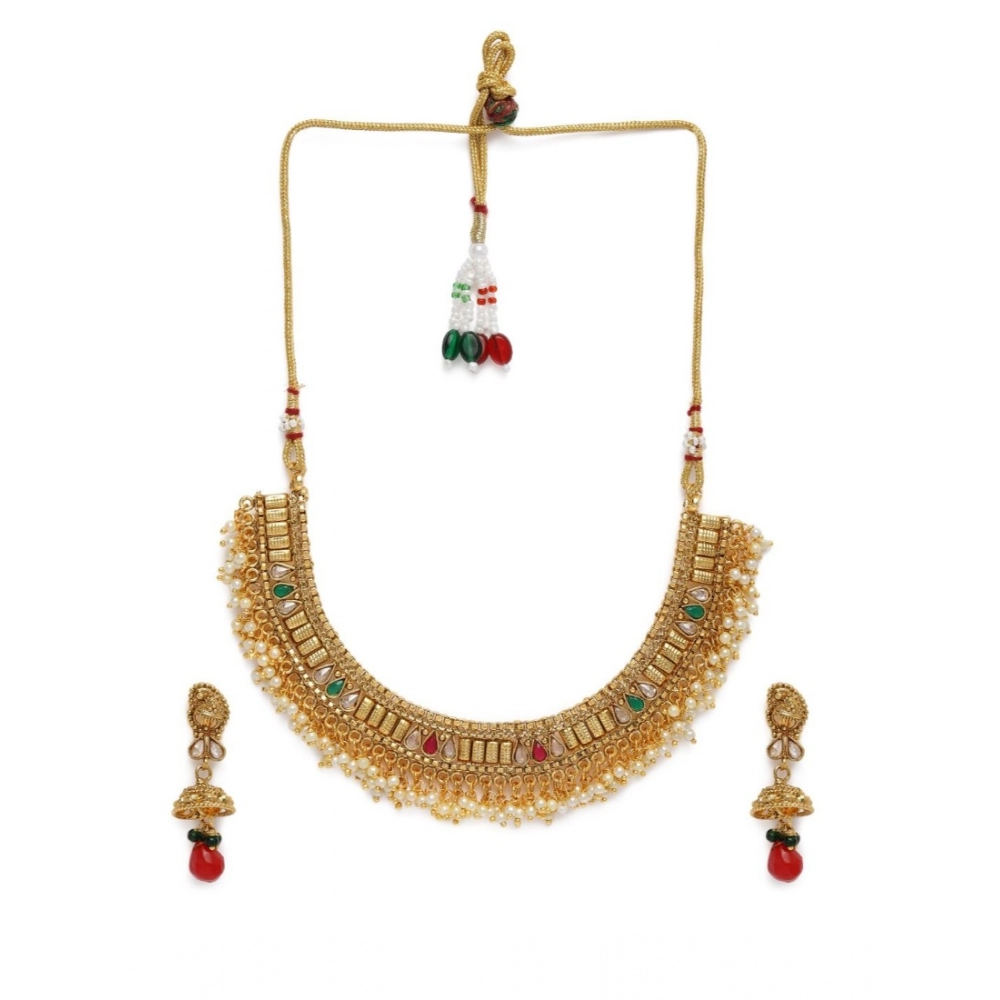 Generic Women's Rose Gold Plated Alloy Necklace & Earings Set (Multicolor)