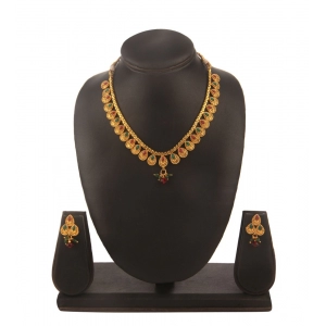 Generic Women's Rose Gold Plated Alloy Necklace & Earings Set (Green & Red)