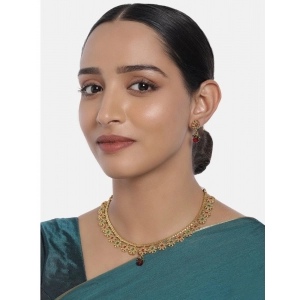 Generic Women's Rose Gold Plated Alloy Necklace & Earings Set (Green & Red)