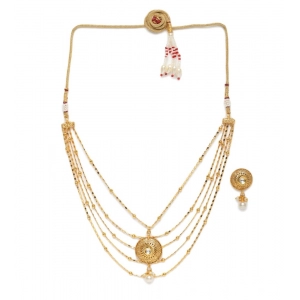 Generic Women's Rose Gold Plated Alloy Necklace & Earings Set (Gold)