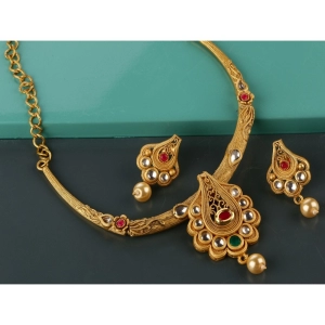Generic Women's Rose Gold Plated Alloy Necklace & Earings Set (White & Red)