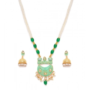 Generic Women's Rose Gold Plated Alloy Necklace & Earings Set (Green)
