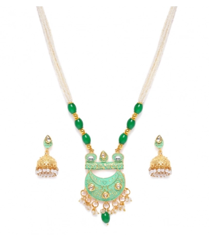 Women's Rose Gold Plated Alloy Necklace &amp; Earings Set (Green)