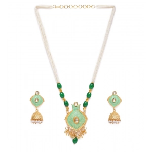 Generic Women's Rose Gold Plated Alloy Necklace & Earings Set (Green)