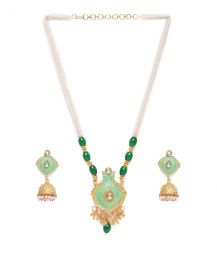 Women's Rose Gold Plated Alloy Necklace &amp; Earings Set (Green)