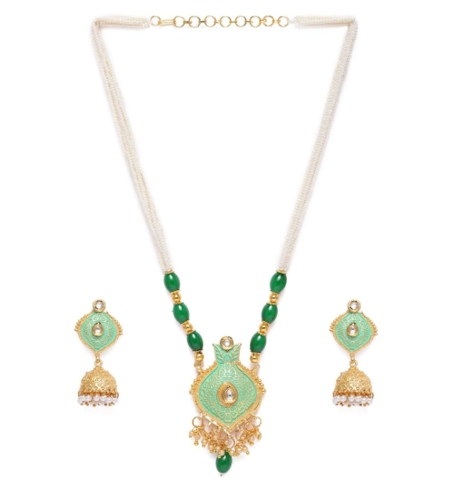 Women's Rose Gold Plated Alloy Necklace & Earings Set (Green)