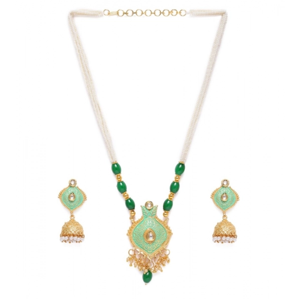 Dropship Women's Rose Gold Plated Alloy Necklace &amp; Earings Set (Green)