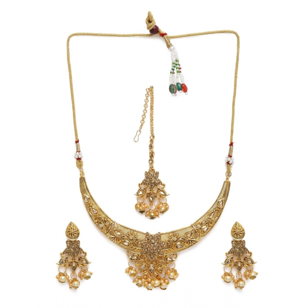 Generic Women's Rose Gold Plated Alloy Necklace & Earings Set (Gold)