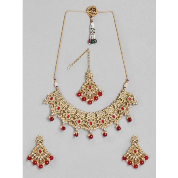 Dropship Women's Rose Gold Plated Alloy Necklace &amp; Earings Set (Red)