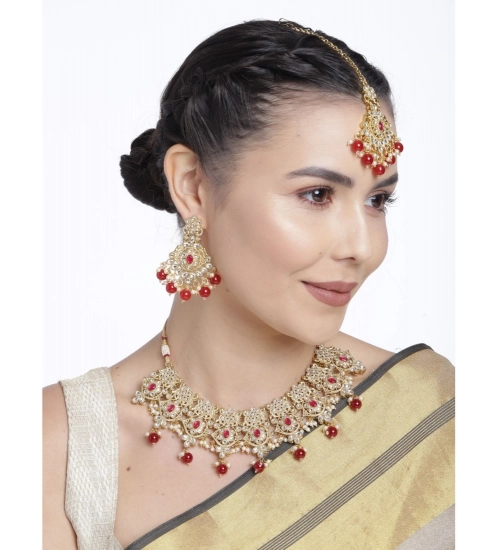 Women's Rose Gold Plated Alloy Necklace & Earings Set (Red)