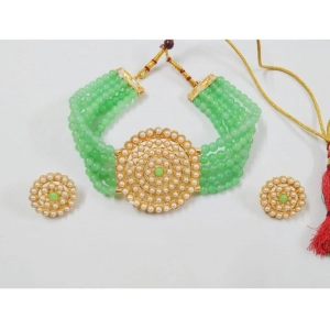 Generic Women's Rose Gold Plated Alloy Necklace & Earings Set (Mint Green)