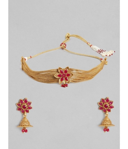 Women's Rose Gold Plated Alloy Necklace &amp; Earings Set (Gold)